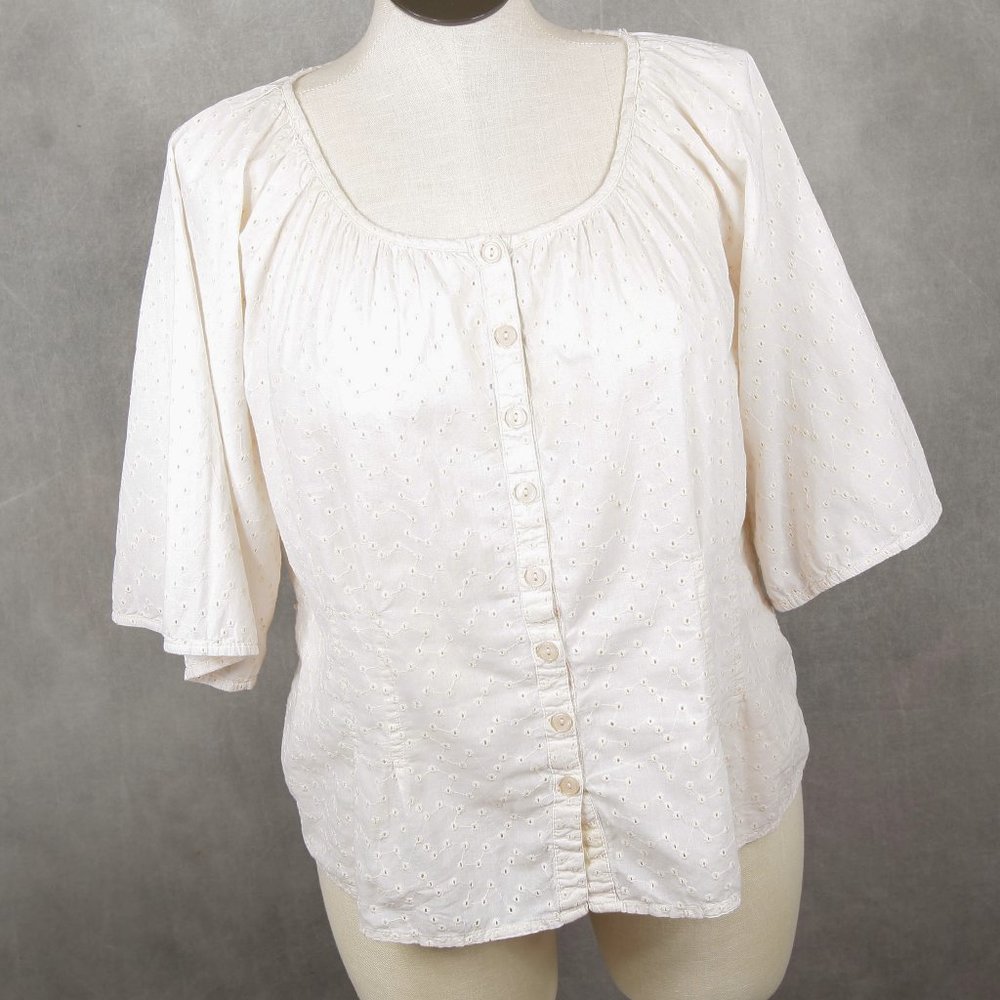 A.N.A  white blouse bell sleeves button down scoop